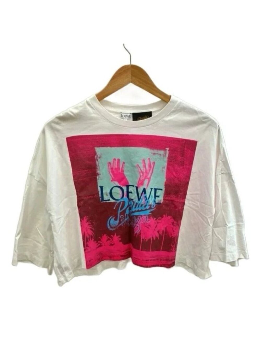 Loewe Paula's Ibiza Print Cotton Crop T-Shirt White Cropped XS